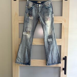 Women's Elf Sack Jeans XL Blue Flare Leg Patchwork Denim